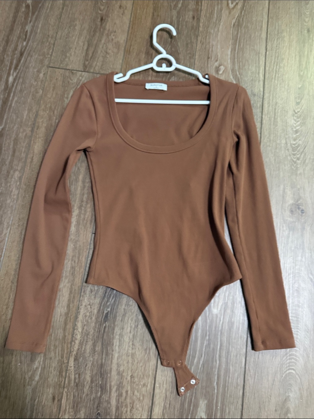 Babaton Brown Ribbed Long-Sleeve Bodysuit